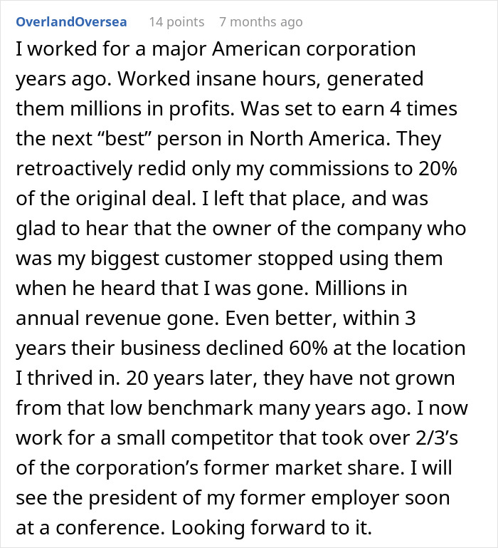 Text conversation discussing employee suspension and lessons learned from a boss suspending a waiter to teach him a lesson.