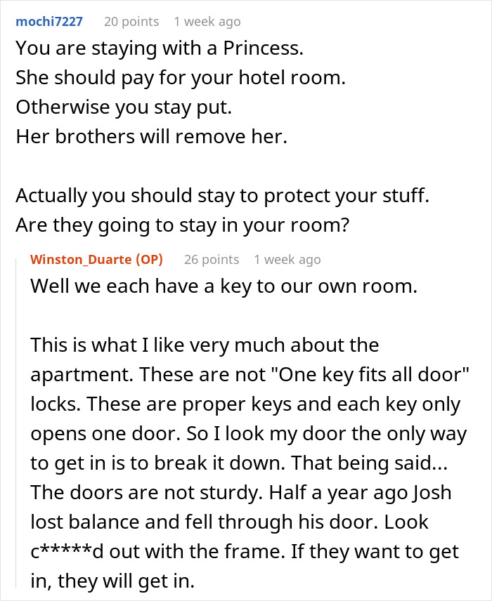 Reddit discussion about guy refusing to pay for hotel to help roommate lie to her conservative family.
