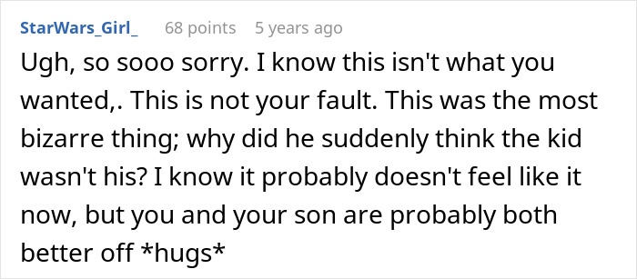 Comment expressing sympathy for a guy demanding a paternity test for his 3-year-old son and his reaction to therapy suggestion.