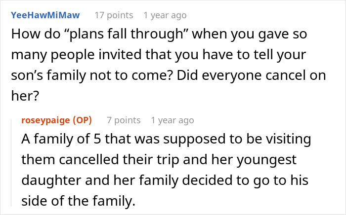 Conversation discussing woman refusing to attend MIL&rsquo;s Thanksgiving after other guests flaked and she was reinvited.