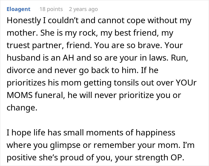 Screenshot of an online comment discussing husband and in-laws rudeness and a wife considering divorce with a lawyer.