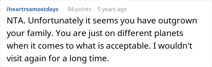 Screenshot of a Reddit comment discussing family differences and visiting after an arranged marriage proposal in India.