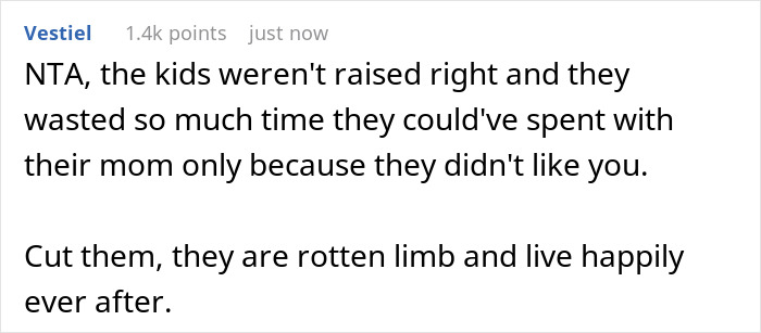 Screenshot of a forum comment discussing step kids and a mom&rsquo;s loss of time and money due to family issues.