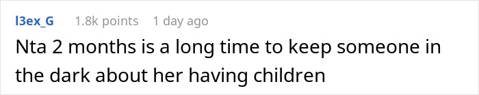 Screenshot of an online comment discussing if a man was wrong for dumping his girlfriend because she has kids. Screenshot of an online comment discussing if a man was wrong for dumping his girlfriend because she has kids.