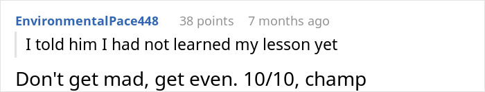 Text post showing a comment about not having learned a lesson yet in the story of boss suspending waiter to teach him.