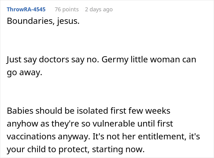 Comment discussing pregnant woman wanting fianc&eacute;&rsquo;s mom out of delivery room and the need to compromise.