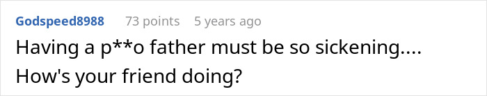 Screenshot of an online comment discussing a creepy dad lying to avoid trouble and ending up in jail.