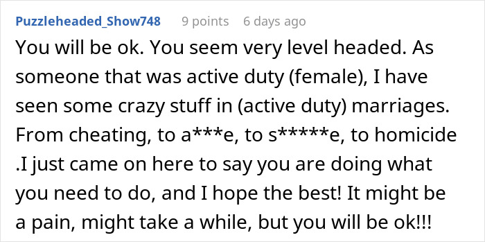 Reddit comment offering support to a stay-at-home mom facing financial problems and marital challenges.