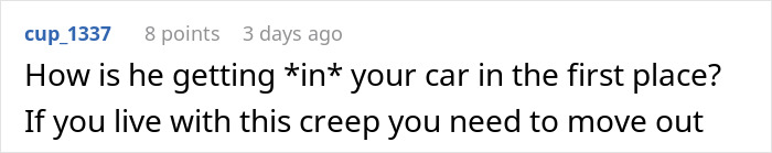 Screenshot of a social media comment discussing a man upset his 27-year-old son won&rsquo;t let him track his car for safety.