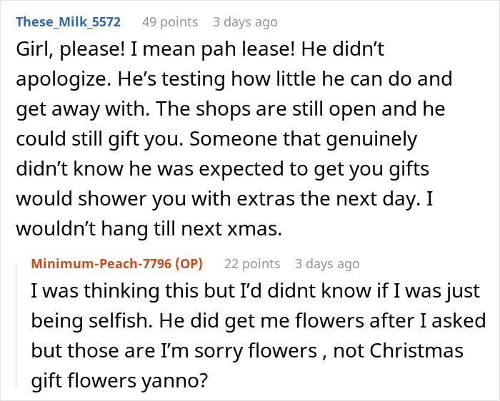 Reddit users discuss a man failing to buy Christmas presents for his girlfriend and claiming the holiday sneaked up on him.