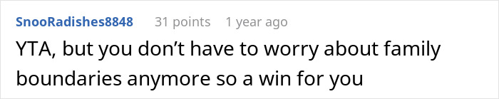 Screenshot of a Reddit comment discussing family boundaries in a post about SIL holding a couple hostage at dinner.