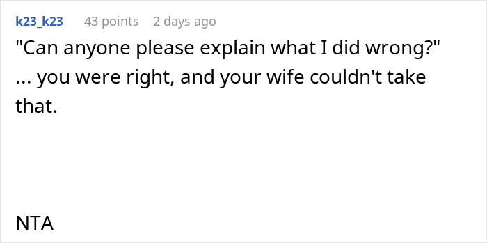 Commenter explains husband was right about dangerous gift, but wife refused to listen, causing conflict in their relationship.