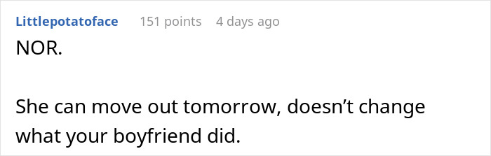 Screenshot of an online comment discussing a woman feeling like a guest in her own home after boyfriend&rsquo;s mom moves in.