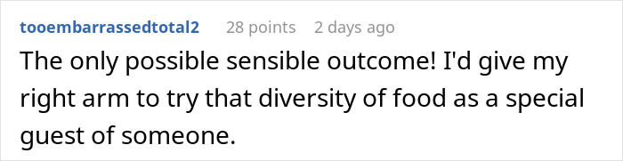 Reddit comment praising trying traditional gross food instead of American dishes, expressing excitement for food diversity. Reddit comment praising trying traditional gross food instead of American dishes, expressing excitement for food diversity.