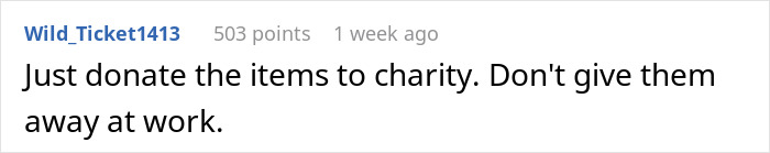 Comment on Reddit post about donating items, related to daycare worker thinking coworker gave passive-aggressive gift.