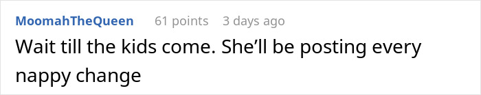 Comment text displayed on a white background with blue and gray usernames, expressing a humorous remark about parenting.