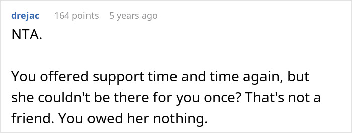Screenshot of a Reddit comment explaining a SIL turning her back on a grieving woman when she needed support the most.
