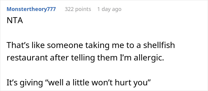 Screenshot of a forum comment discussing a recovering alcoholic refusing a second date planned around bars.