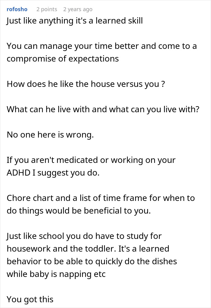 Commenter discussing managing time, expectations, and strategies for not doing enough as a stay-at-home mom (SAHM).