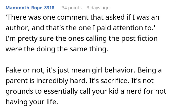 Text post discussing a mom’s resentment over her daughter building tiny cottages instead of cheerleading. Text post discussing a mom’s resentment over her daughter building tiny cottages instead of cheerleading.