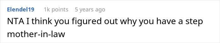 Screenshot of a Reddit comment discussing a stepmother-in-law in a personal finance conflict context.