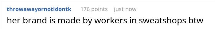 Reddit screenshot: comment says her brand made in sweatshops, criticizing Rihanna distorted lingerie photos