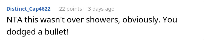 Reddit comment screenshot reading NTA you dodged a bullet, referencing red flags in a relationship