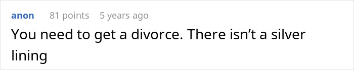 Screenshot of a forum comment discussing a wife making husband agree to an open marriage to reconnect with her ex.