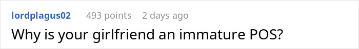 Screenshot of a Reddit comment asking why a girlfriend is acting immature after a roommate hears moaning.