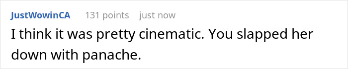 Comment text on a social platform reacting to a workplace incident involving an office Karen belittling a coworker.