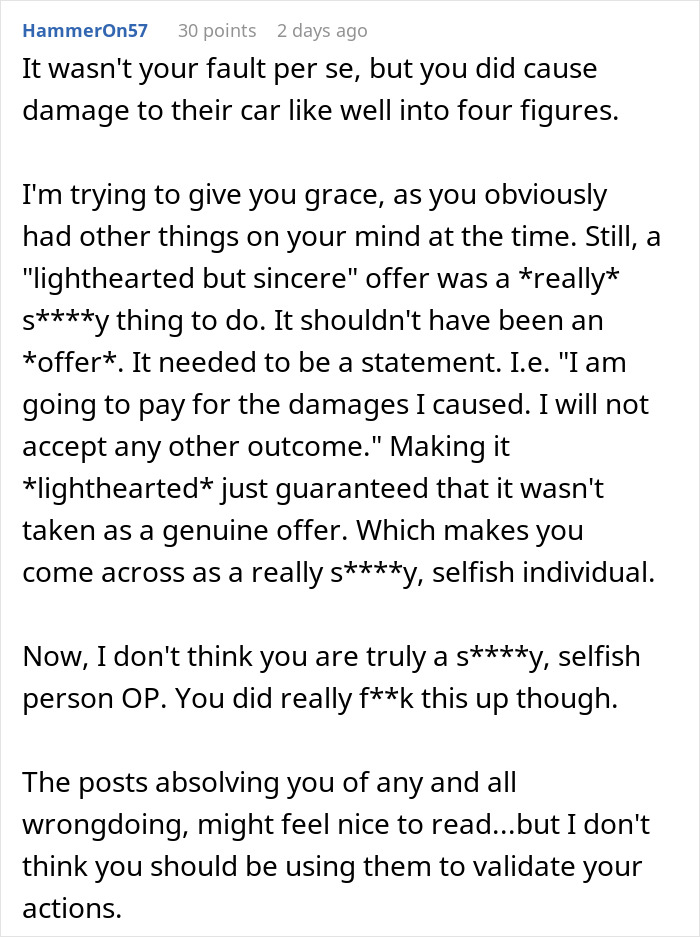 Text excerpt from a discussion highlighting confusion and emotional tension after a woman gives birth in friends' car.