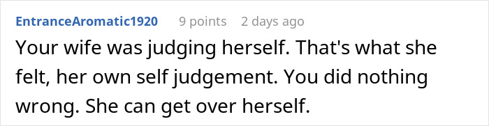 Comment about husband telling wife not to use dangerous gift from mom, wife ignoring advice in a discussion forum.