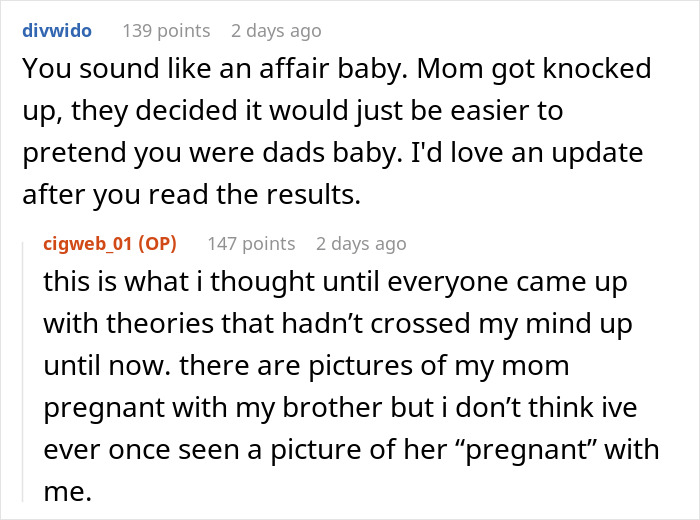 Text conversation discussing a mom’s denial leading to increased interest in a daughter’s DNA test results. Text conversation discussing a mom’s denial leading to increased interest in a daughter’s DNA test results.