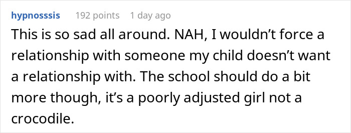 Reddit comment about not forcing friendships; parent wonders about making daughter attend a birthday others are skipping. Reddit comment about not forcing friendships; parent wonders about making daughter attend a birthday others are skipping.