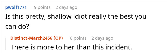 Screenshot of a Reddit conversation about a woman demanding her swimmer boyfriend resemble her friend&rsquo;s partner.