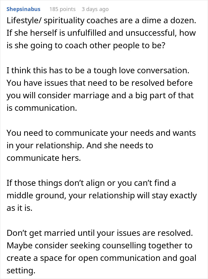 Reddit screenshot about GF's ATM situation; comments advise setting boundaries, communication, and counseling