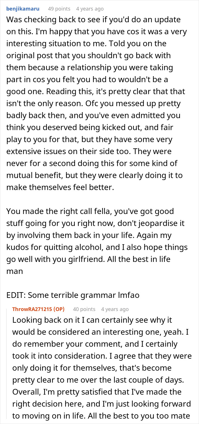 Online comments discussing family deciding to forgive man for beating his brother and his reaction to their tone.