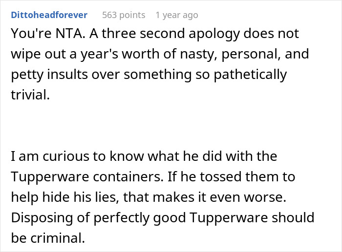 Man eats leftovers, fears telling wife, blames sister, while sister insults her weight and job online.