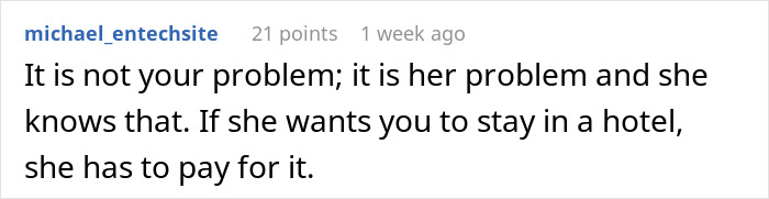 User refusing to pay for a hotel while helping roommate lie to her conservative family in a Reddit comment discussion.