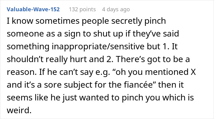 Screenshot of a Reddit comment discussing a husband&rsquo;s weird behavior and wife&rsquo;s reaction during a tense dinner.