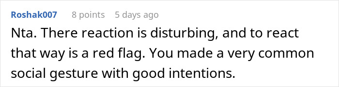 Comment discussing a disturbing reaction after babysitter gives birthday gift, highlighting a red flag in social behavior.