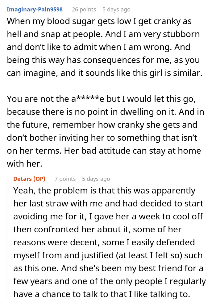 Text conversation about a diabetic woman getting upset after being taken on a walking trip without warning by her friend.