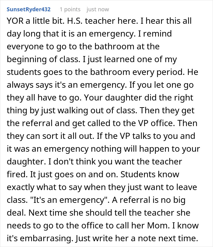 Mom struggles to contain her rage after teacher ignores her daughter&rsquo;s emergency in a classroom setting.