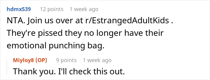 Screenshot of a Reddit conversation about a golden child telling sister&rsquo;s fiance he could do better while parents watch silently.