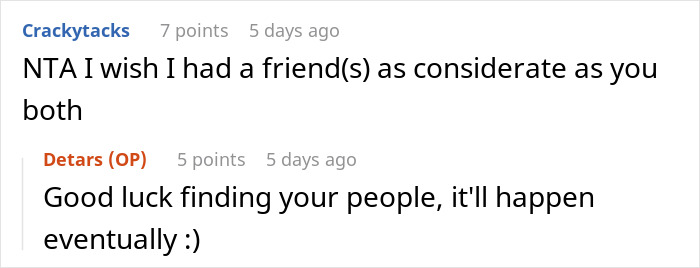 Online conversation showing a woman mad at friend for taking her on a walking trip without warning, diabetes mentioned.