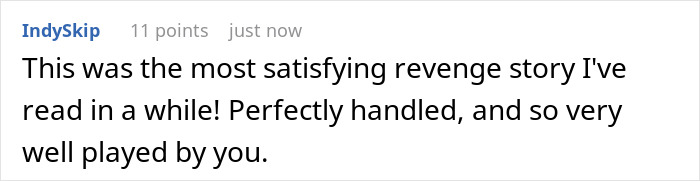 Comment praising a satisfying revenge story about an office Karen belittling coworker by forgetting her name.