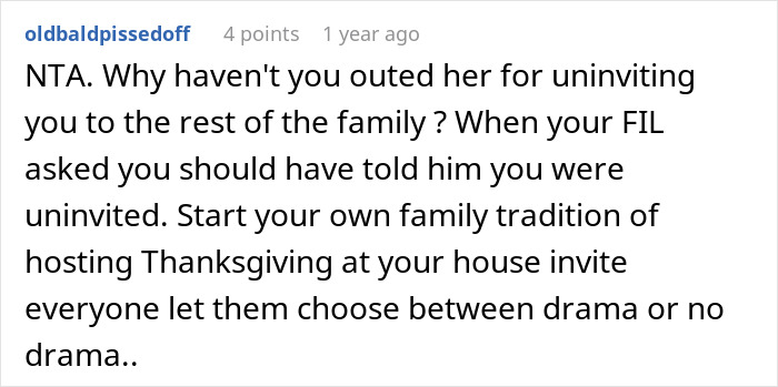 Comment about woman refusing to attend MIL&rsquo;s Thanksgiving after being reinvited due to guests flaking.
