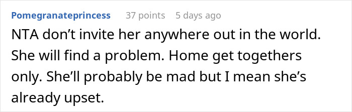 Text comment on a screen showing a discussion about a woman mad at her friend for taking her on a walking trip without warning despite her diabetes.