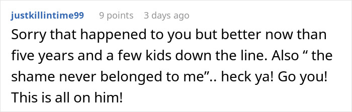 Reddit comment supporting woman after adult man breaks off engagement, saying better now than later