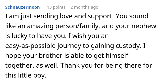 Comment expressing support for a stressed mom of 6 overwhelmed while babysitting her brother&rsquo;s son.